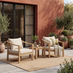 Acacia Wood Patio Furniture Club Chair Set of 2
