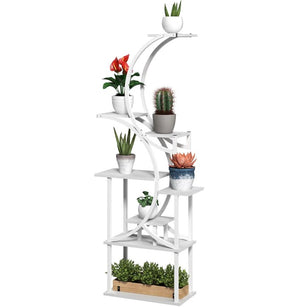 White S-Shaped Plant Stand, 8 Tier Plant Shelf
