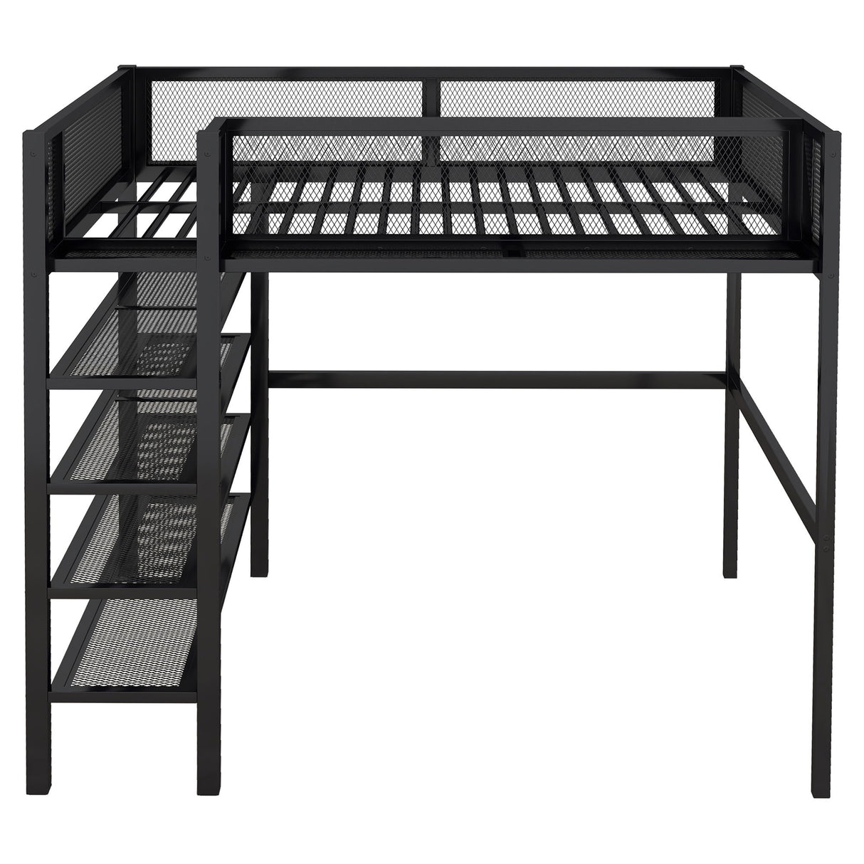 Loft Bed With 4 Tier Shelves And Storage