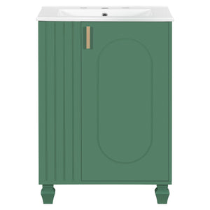 Classic Retro Bathroom Vanity With Sink, Door Shelf, Side Open Storage Frame