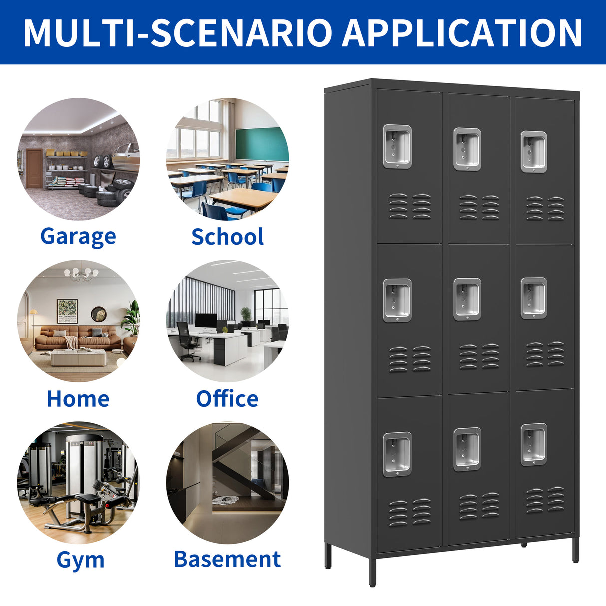 9 Door 72"H Metal Lockers With Lock for Employees, School, Office, Gym, Bedroom, Storage Locker Cabinet