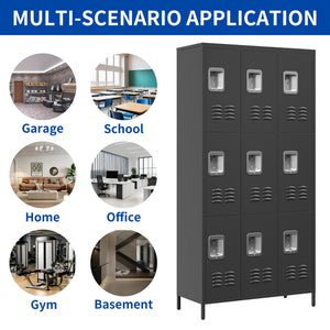 9 Door 72"H Metal Lockers With Lock for Employees, School, Office, Gym, Bedroom, Storage Locker Cabinet