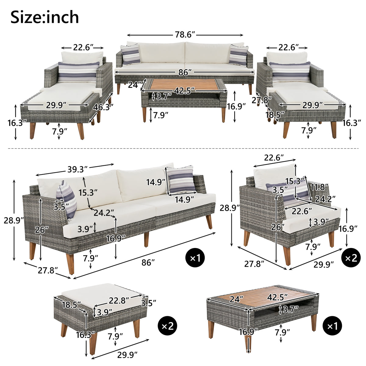 6-Piece All Weather PE Wicker Sofa Set