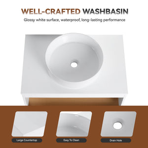 Floating Bathroom Vanity With Glossy Round Vessel Sink
