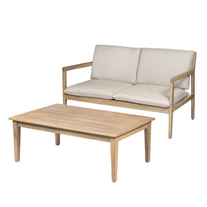 Outdoor Acacia Wood Loveseat with Coffee Table, Light Teak Frame