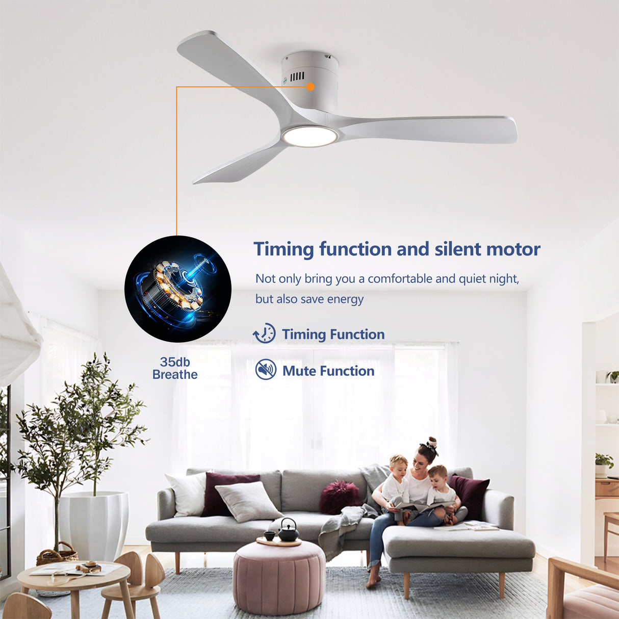 52 Inch Mounting Type Solid Wood Ceiling Fan With Light Kit