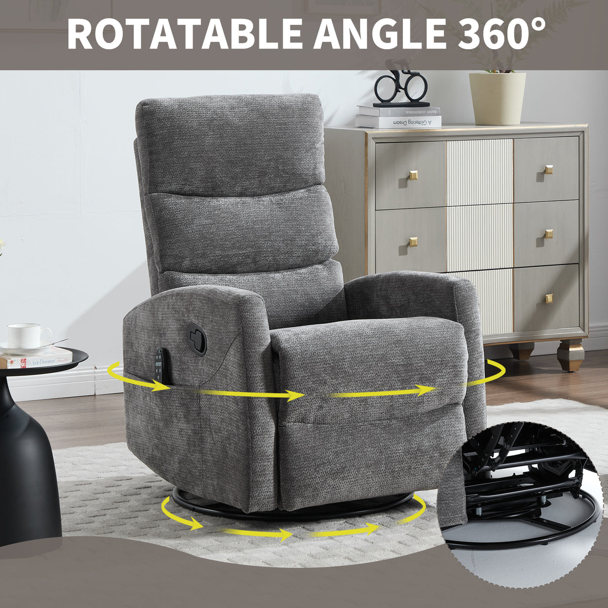 Heat Massage Manual Recliner Chair with Rocker and Swivel in Fabric