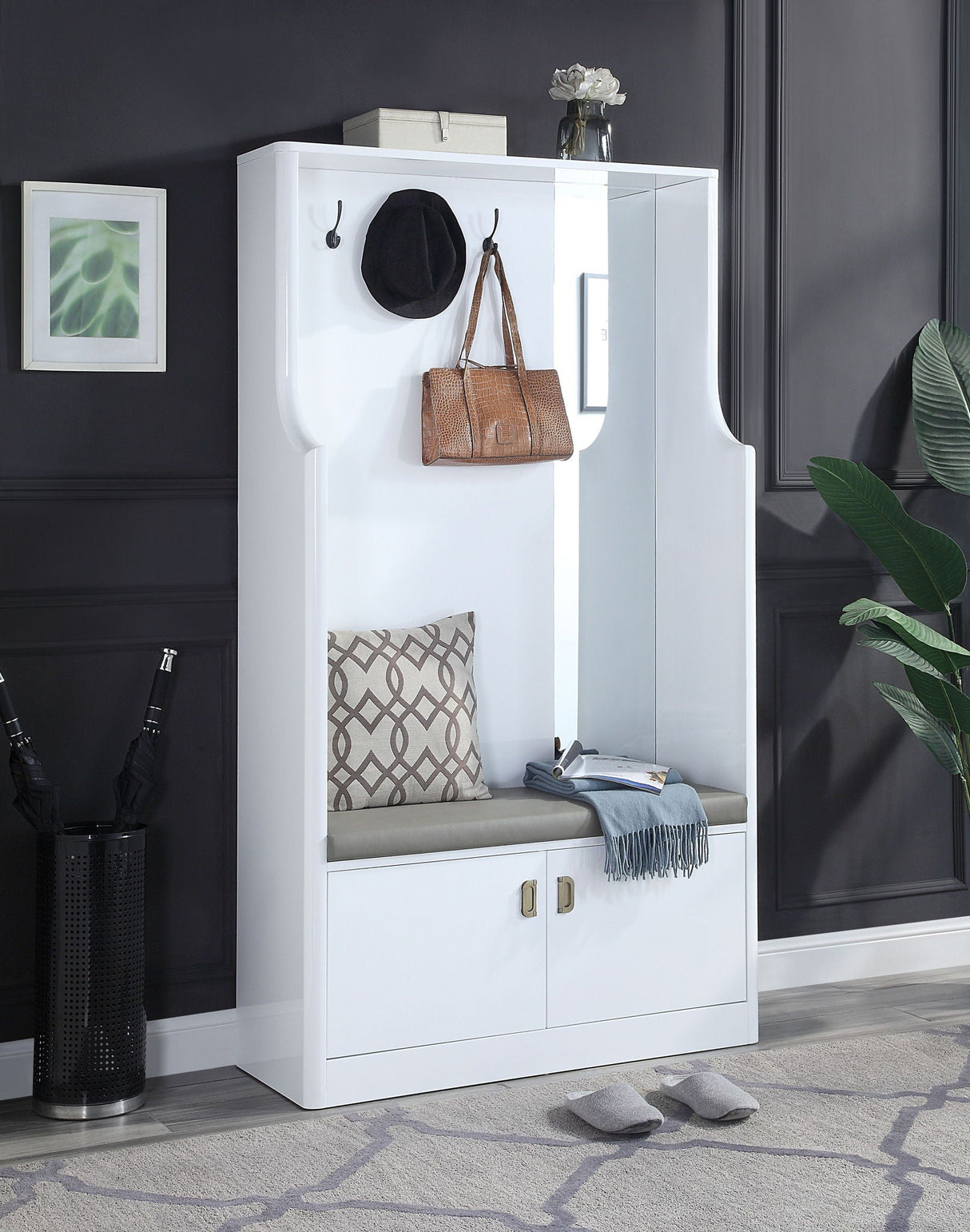 Buck II - High Gloss Hall Tree - White - Best Buy Furniture