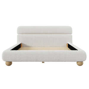 Queen Size Low Profile Upholstered Bed - White