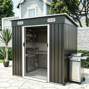 6x4ft Metal Shed with Sliding Door and Ventilation Vents