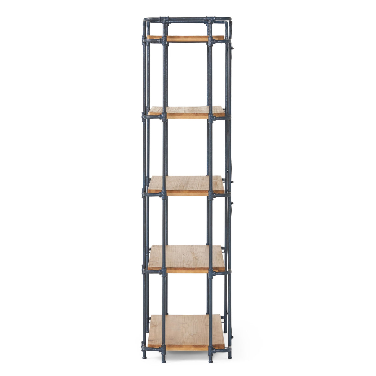 Yorktown - Industrial 5 Shelf Bookcase With Metal Pipework And Solid Fir - Natural