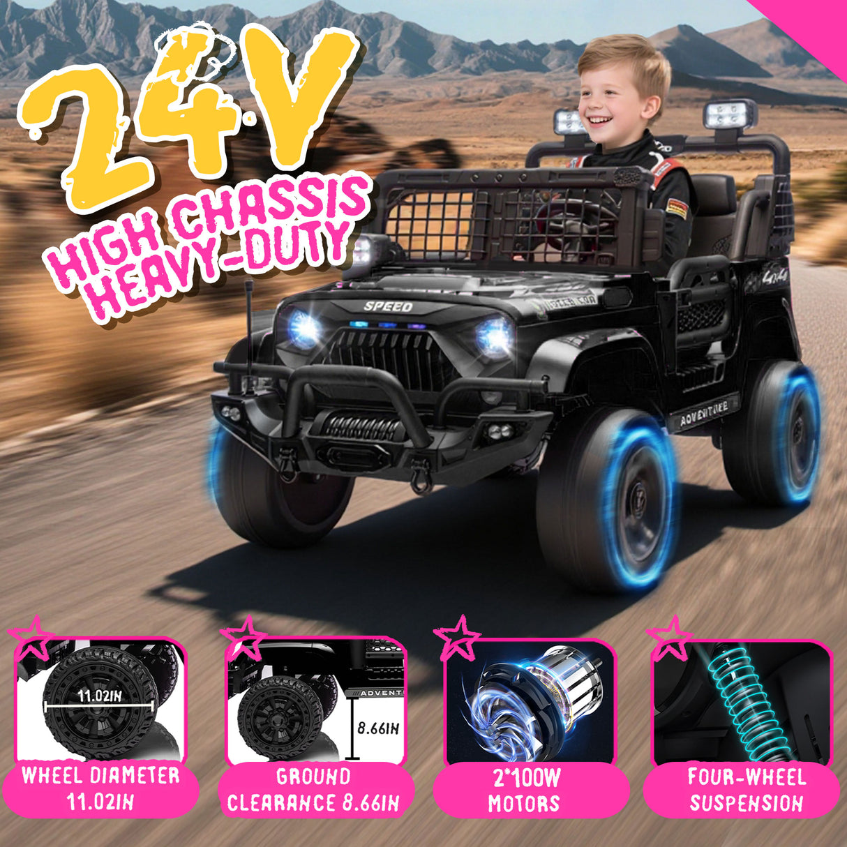 24V 100W Two-Seater Kids Ride On Car with Remote Control