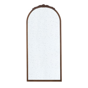 Hand Carved Rose Antique Mirror Frame, Large Arch Mirror Wall Decor For Living Room, Bathroom, Entryway - Brown
