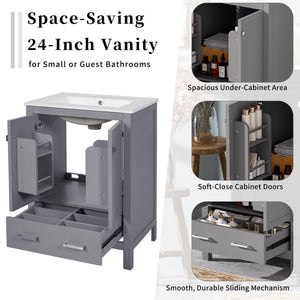 Bathroom Vanity With Integrated Undermount Ceramic Sink, 2 Doors And 1 Drawer, Soft Close Hinges
