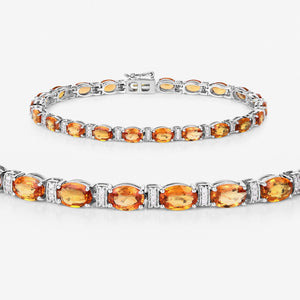 16.73 Carat Genuine Orange Sapphire and White Diamond 14K White Gold Bracelet