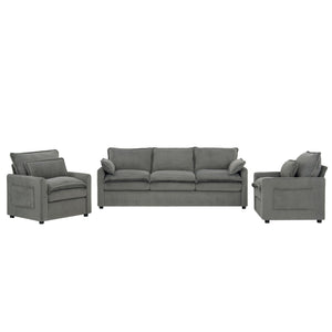Modern Sofa Set With Double Layer Cushion And Side Storage Pockets