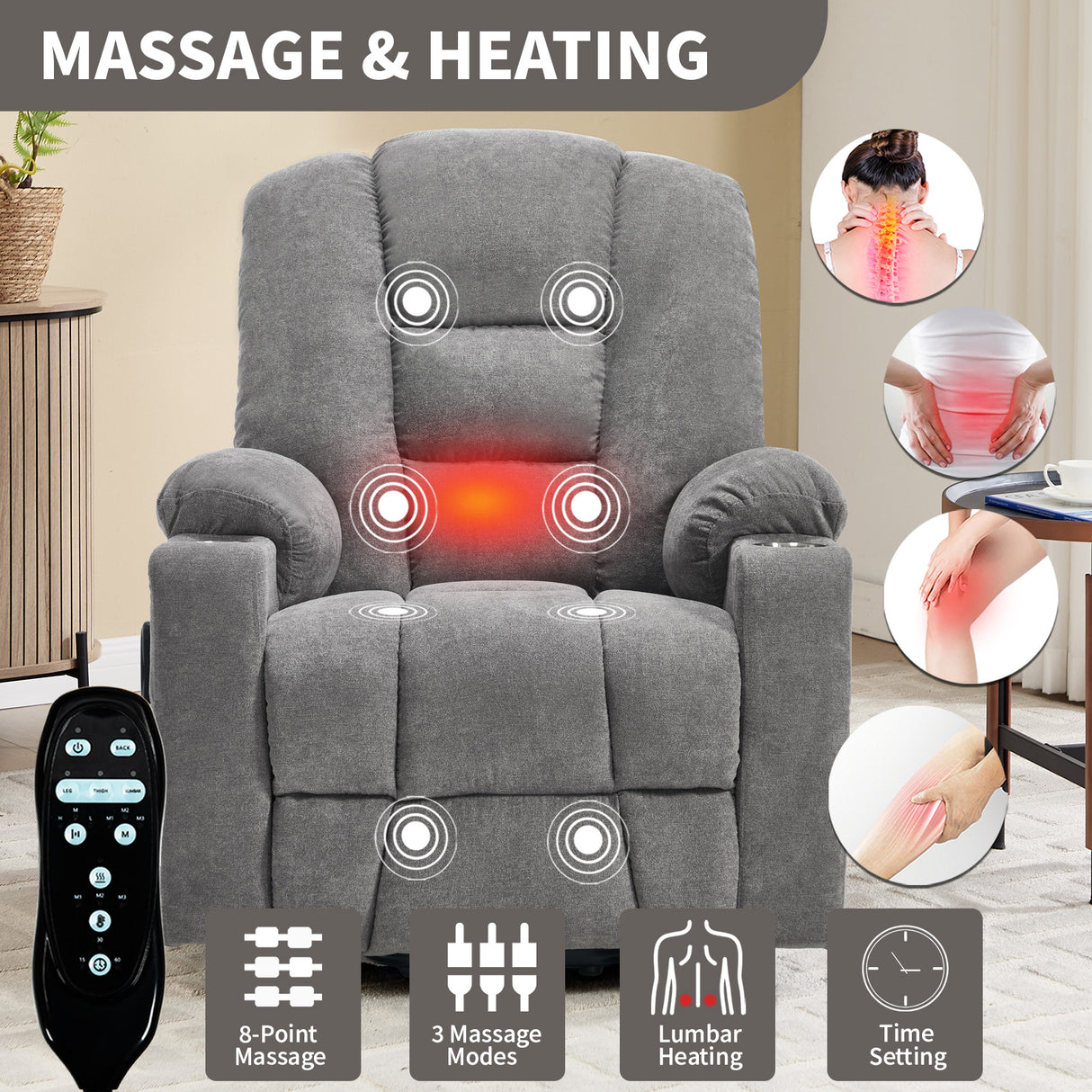 Power Lift Recliner Chair with Massage and Heat