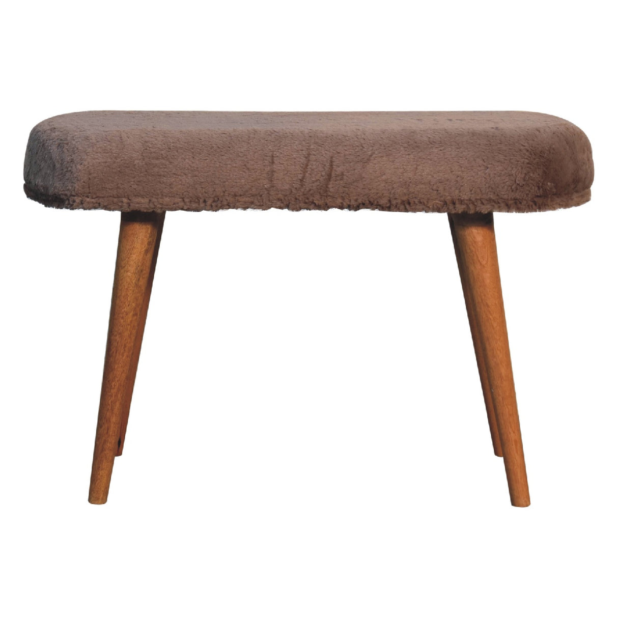 Solid Wood Faux Fur Fabric Bench, Upholstered, Nordic Legs