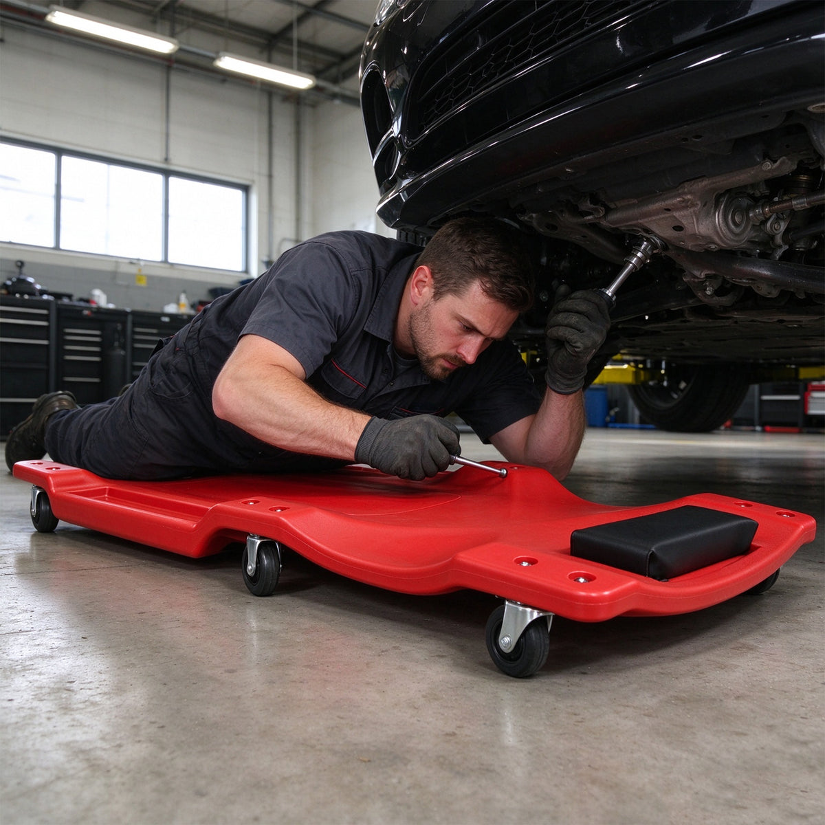 40-Inch Low-Profile Garage Creeper with Padded Headrest, Red