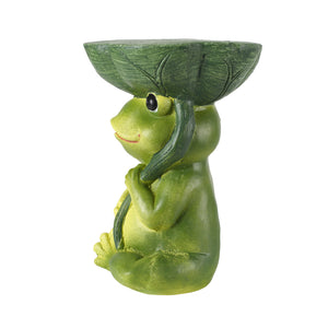 Magnesium Oxide Frog Stool Garden Statue with Lotus Leaf Seat - Outdoor Decor
