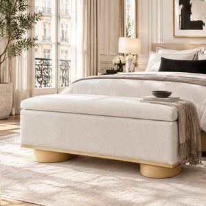 Modern 50" Oatmeal Upholstered Storage Bench