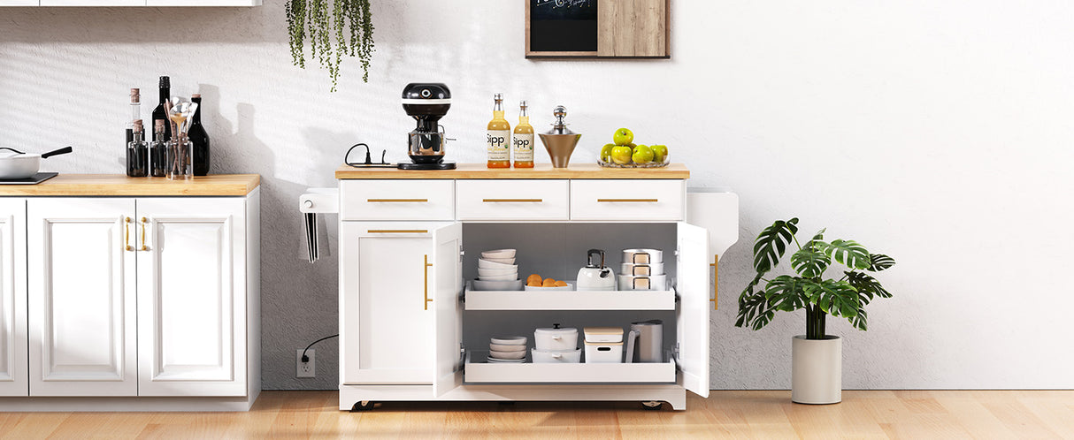 K&K 59.3" Kitchen Island with Storage & Rolling Cart