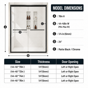 44-48" W x 76" H Framed Double Sliding Shower Door