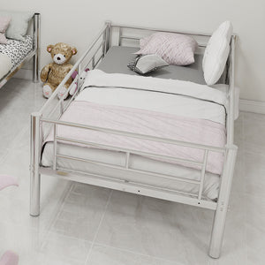 Metal Bunk Bed For Kids, Convertible Bedframe With Ladders & Guardrail