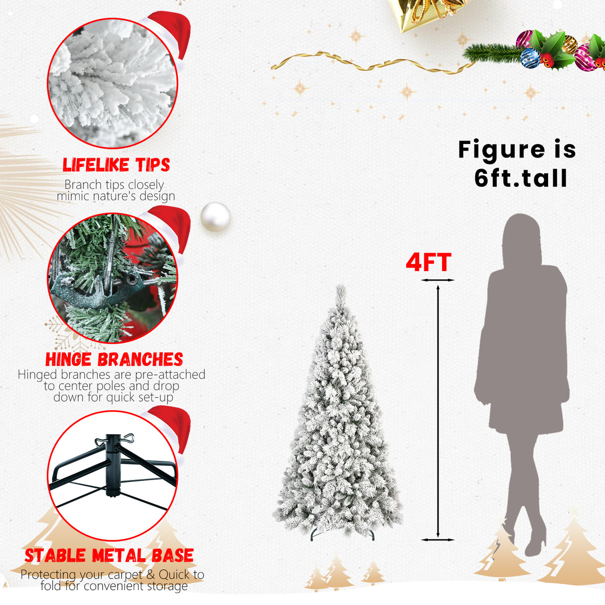7FT Flocked Christmas Tree with 450 Warm White LED Lights