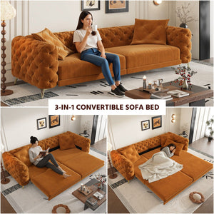 3 In 1 Convertible Sleeper, Deep Seat Pull Out Sofa Bed, Button Tufted