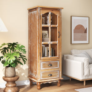 Rustic Wooden Storage Cabinet with Decorative Cutout Door & 2 Drawers