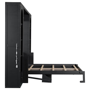 French Style Murphy Platform Bed With Shelf, Side Cabinets, Drawers And LED