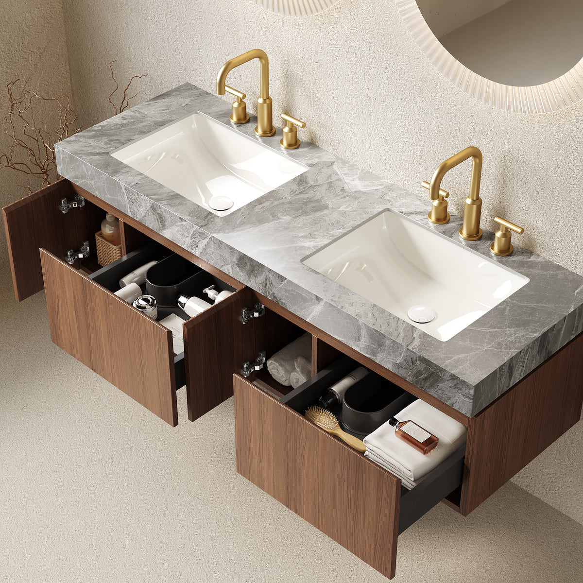 MURI 60" Bathroom Vanity & Sink, Floating Plywood Storage Cabinet