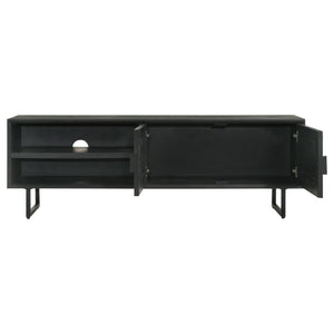 Manaya - 2 Door Stand With Open Shelving And Hidden Storage - Charcoal Black
