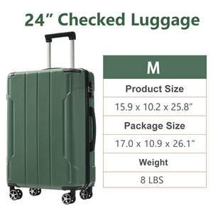 Lightweight Durable ABS Hardshell Luggage - 24-Inch (Green)