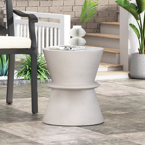 Outdoor Lightweight Concrete End Table With Hourglass Structure - Antique White - Best Buy Furniture