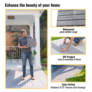 Interlocking Deck Tiles Striped Pattern, Waterproof Anti Mildew Brown