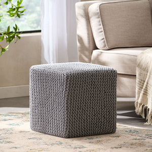 Chabani - Indoor Modern Knitted Fabric Cube Pouf Ottoman - Light Gray - Best Buy Furniture