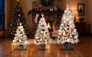 3-Piece Flocked Pre-Lit Christmas Tree Set