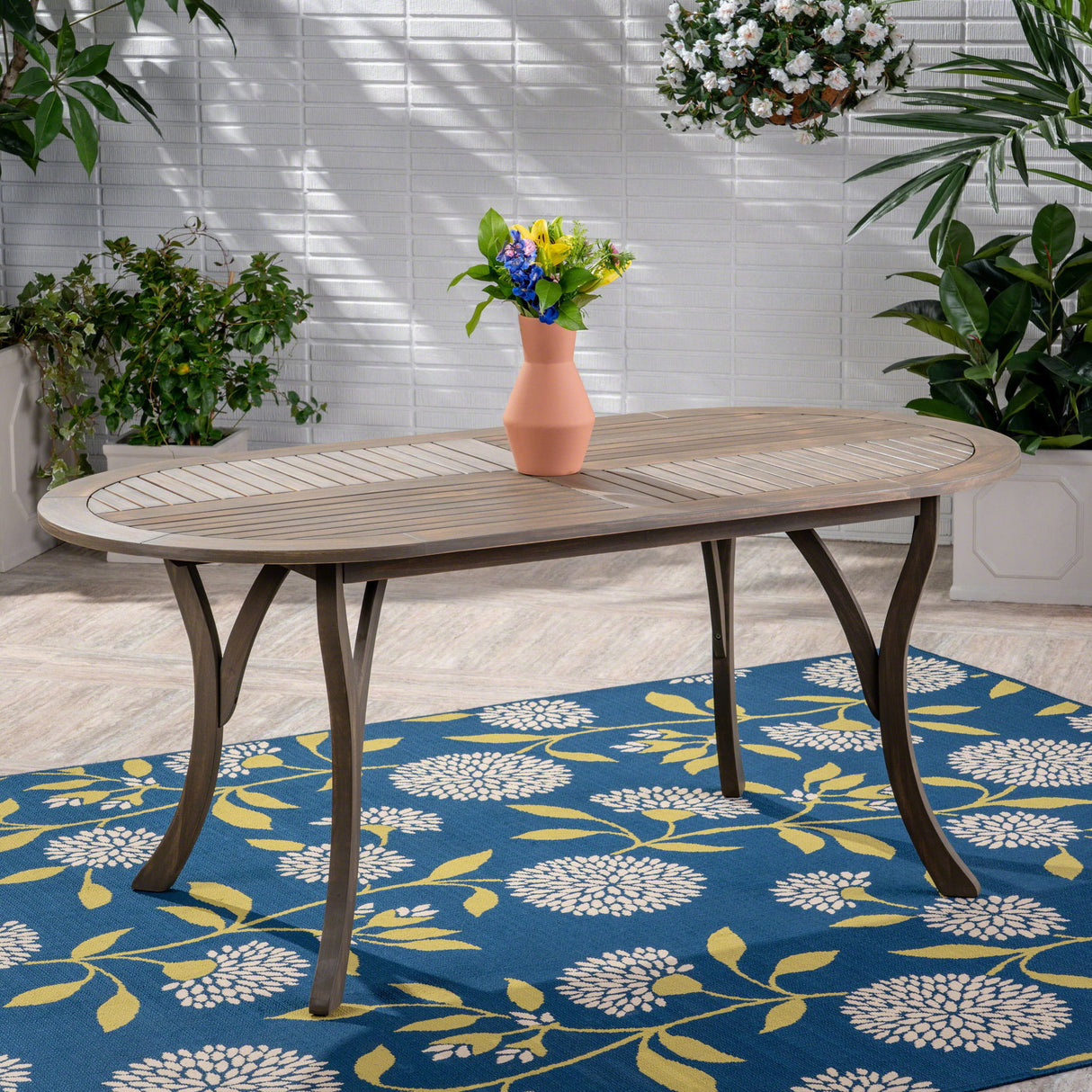 Outdoor Table With Smooth Lines, Slat Top
