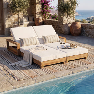 Double Acacia Wood Chaise Lounge Set