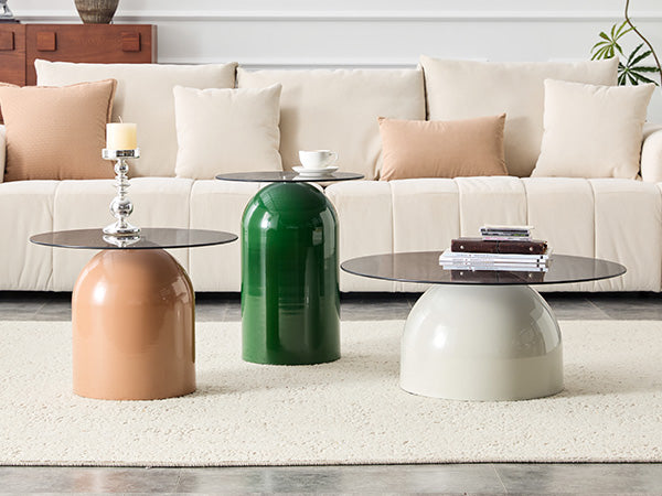 Nesting Coffee Table Set of 3 with Glass Desktop