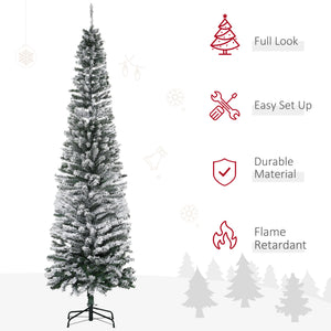 HOMCOM 7.5' Tall Unlit Snow-Flocked Slim Artificial Christmas Tree