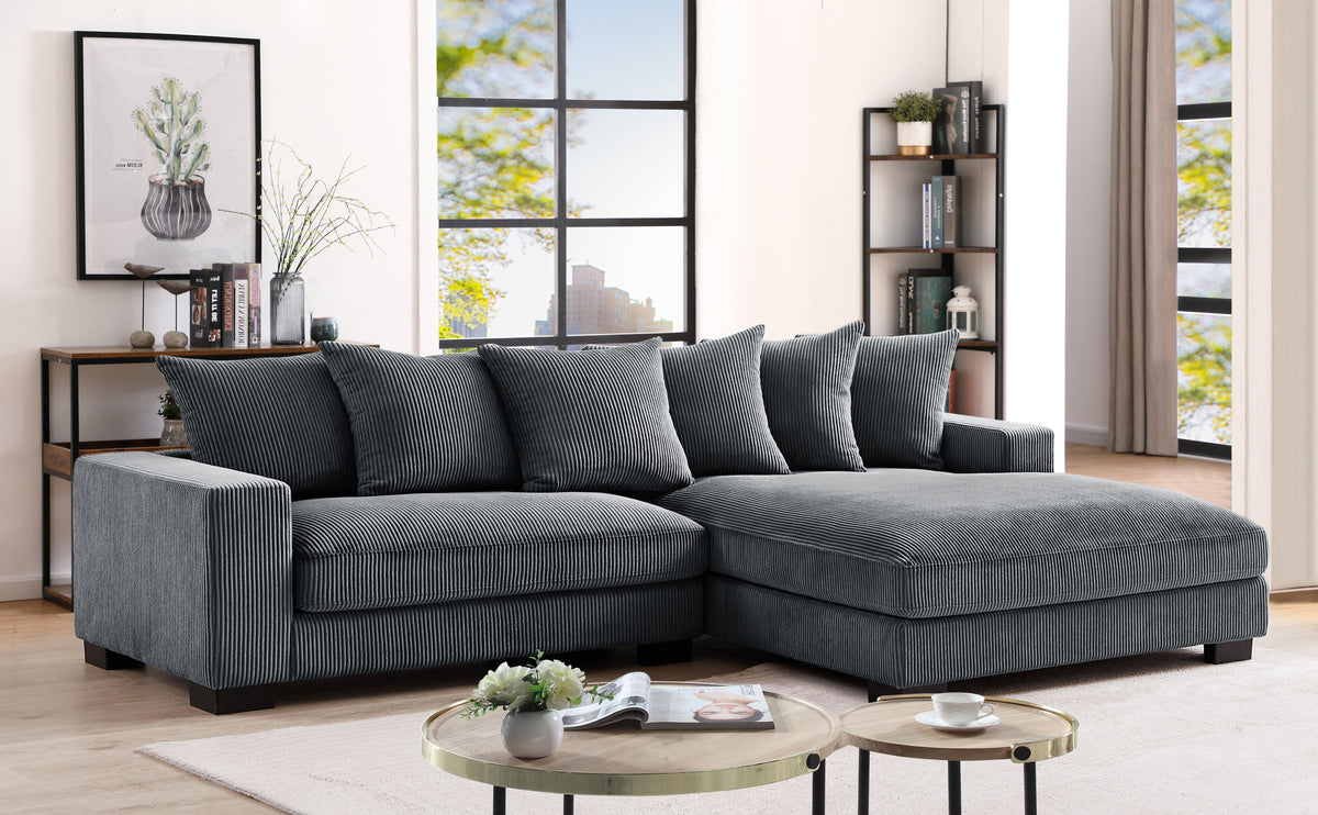 Luxe Oversized Two-Piece Right Facing Sectional Couches for Living Room, 102.4-Inch L Shaped Sofa with Chaise, Upholstered with Corduroy Fabric, Dark