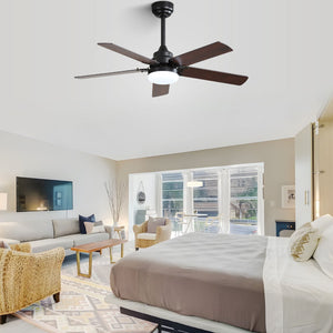 Low Profile Ceiling Fan With Reversible DC Motor, Remote Control, LED Light - Black