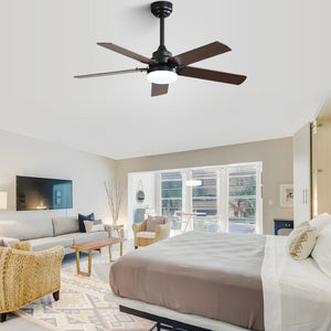 Low Profile Ceiling Fan With Reversible DC Motor, Remote Control, LED Light - Black