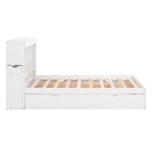 Storage Platform Bed With Pull Out Shelves, Trundle, And 2 Drawers