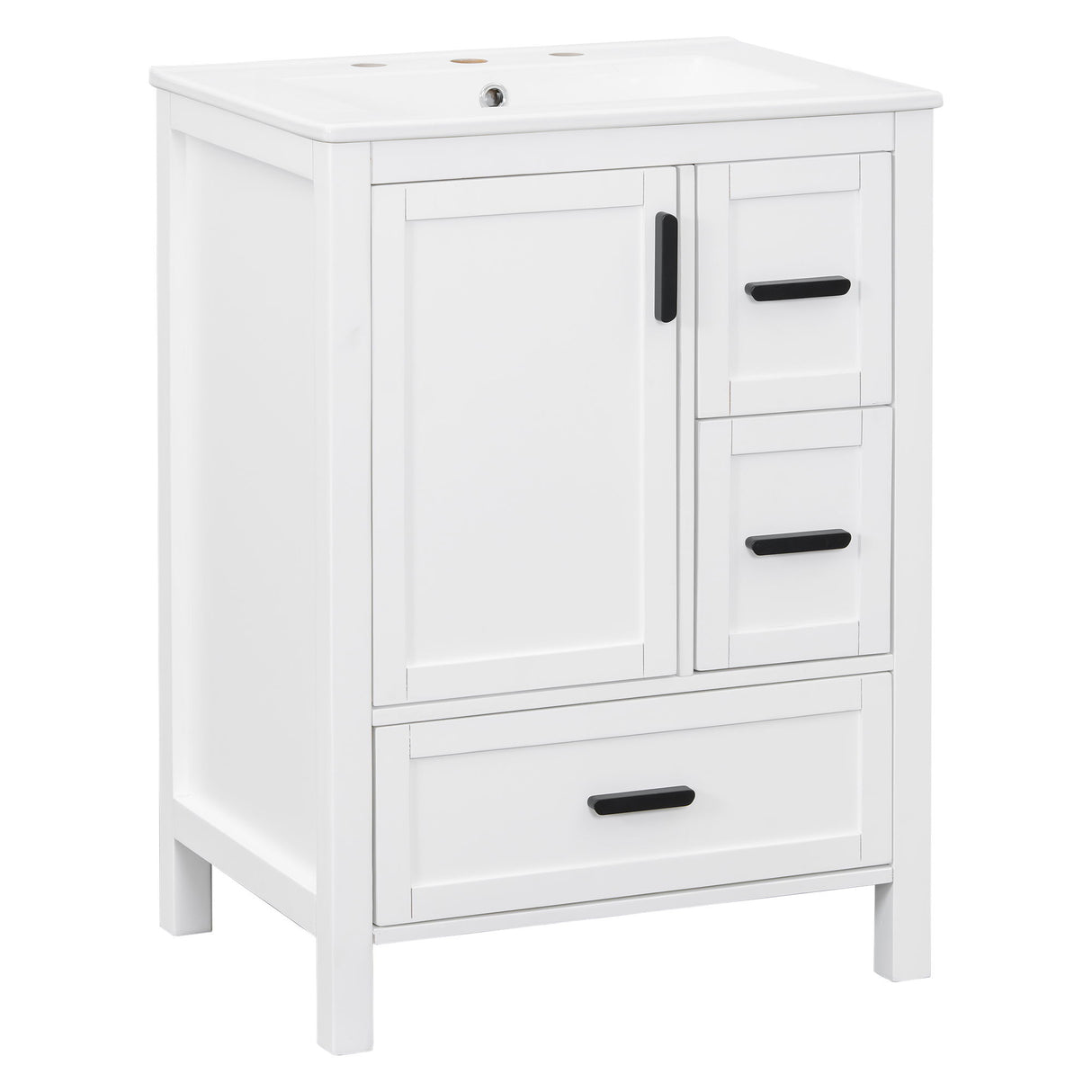 Bathroom Vanity With Sink, Soft-Close Doors, Double-Layer Shelf And 3 Drawers
