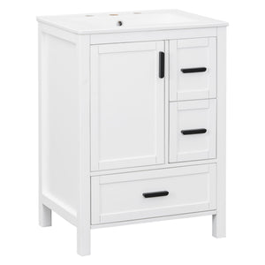 Bathroom Vanity With Sink, Soft-Close Doors, Double-Layer Shelf And 3 Drawers