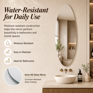 65" x 21" Modern Oval Full Length Wall Mirror, HD Copper-Free
